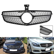 For Mercedes C C204 W204 S204 Gloss Black Front Radiator Diamond Grille 2007-14