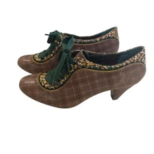 POETIC LICENCE London - Brown Plaid Whiplash Ribbon Lace-Up Bootie EU 39.5