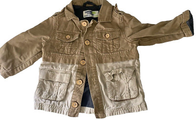Genuine Kids OshKosh Boys Beige Brown Pockets Collared Button Utility Jacket 18