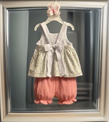 Girls NWT Stitchy Fish Dress Set & Bloomers Criss Cross Back Free Bow 12  Months | eBay