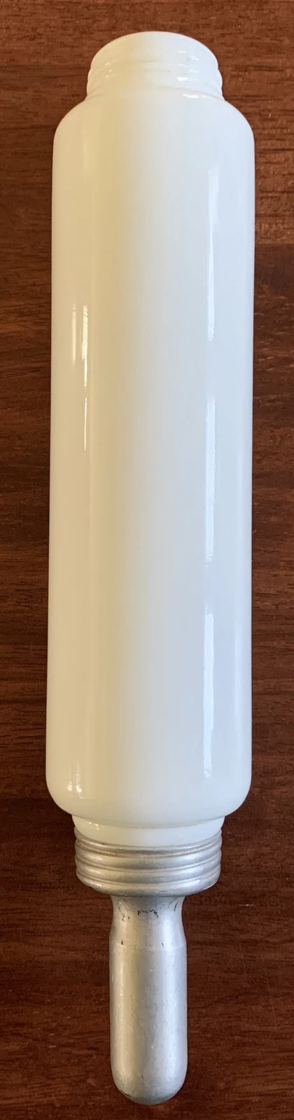 Vintage HTF Opalescent White Milk Glass Rolling Pin with one Aluminum Handle