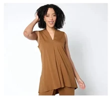Attitudes By Renee Petite Silky Knit Pleat Tunic Top Size MP Coconut Brown NEW