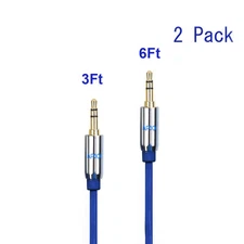 2 Pack 3.5mm Aux Auxiliary Audio Cable Car Male Gold Stereo Plug 3Ft & 6Ft P536 