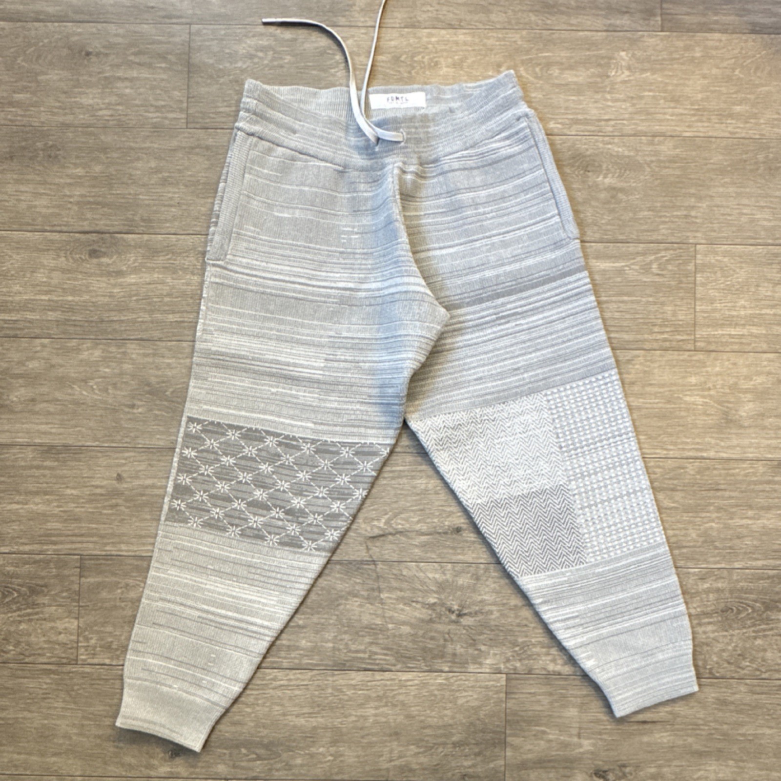 FDMTL Patchwork Knit Sweatpants Gray Polyester Re… - image 1