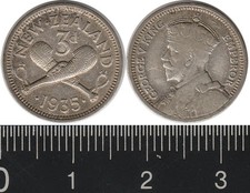 New Zealand: 1935 Three Pence KGV silver 3d