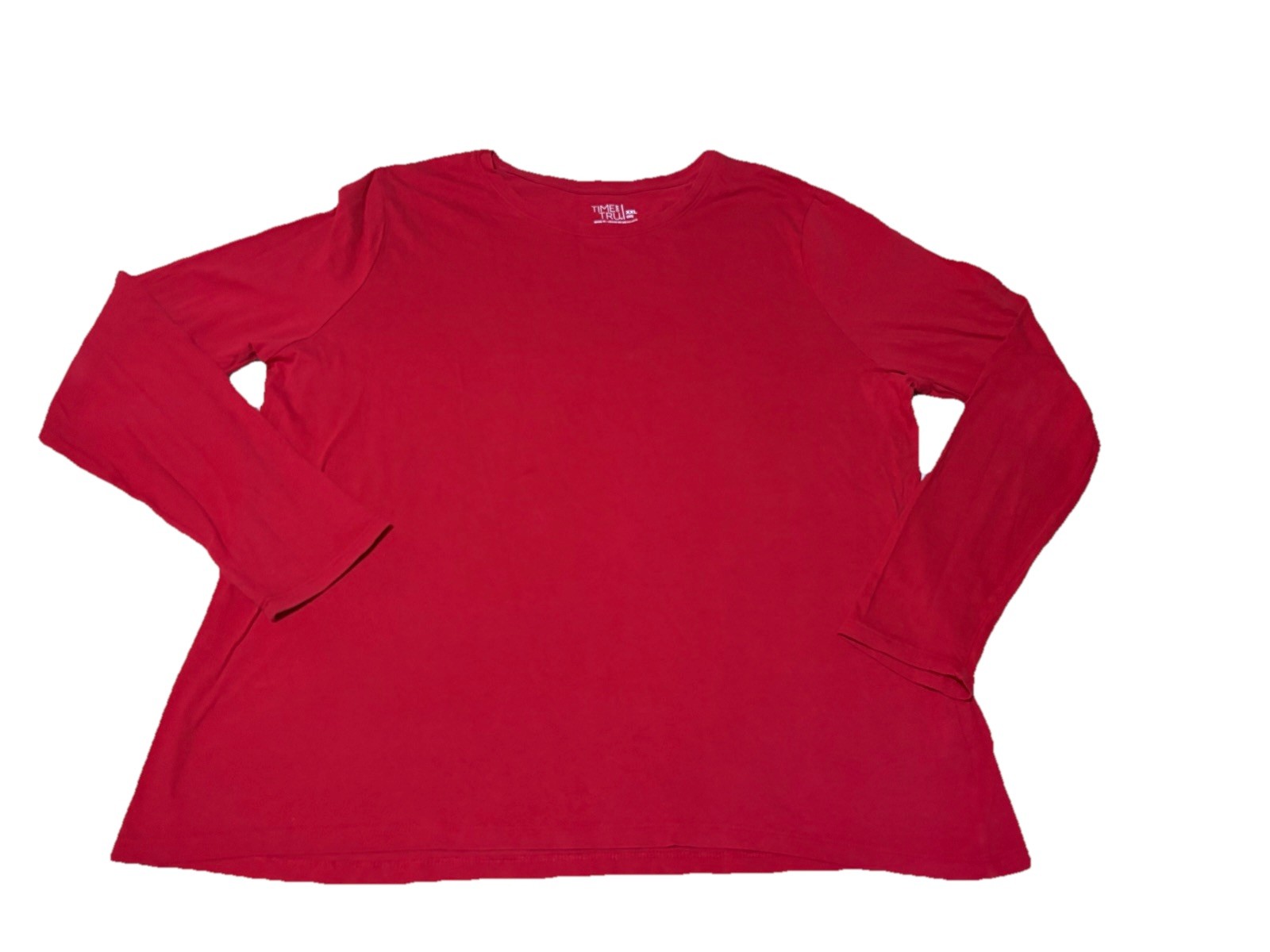 Time and Tru Women's Red Long Sleeve Crew Neck T-Shirt Size XXL 20 Cotton