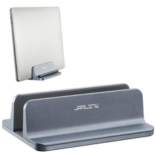 Vertical Aluminum Laptop Holder Desktop Stand with Adjustable Dock Size Gray