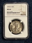 1935 D WALKING LIBERTY HALF NGC MS 64 BEAUTIFUL GOLDEN TONING