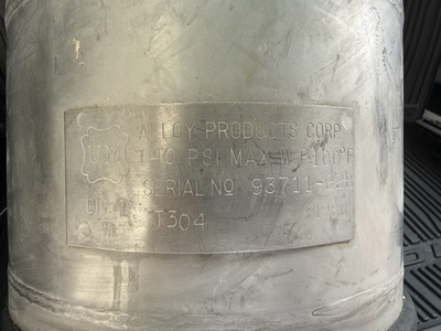 #ad Alloy Products Corp T304 Stainless Steel Pressure Vessel 140 PSI MPN 93711 228 $389.00