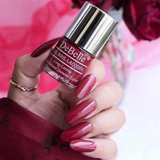 DeBelle Gel Nail Lacquer Merlot Rose (Wine Red) 8ml - Enriched with natural Seaw