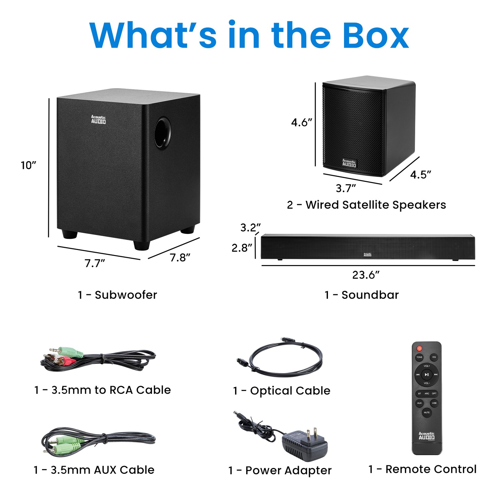 Acoustic Audio 5.1 Surround Sound Home Theater Sound Bar with Bluetooth, RCA,
