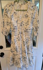 NWT Kings Road Smocked Blue White Floral Peasant Dress Cottage Core Prairie XL