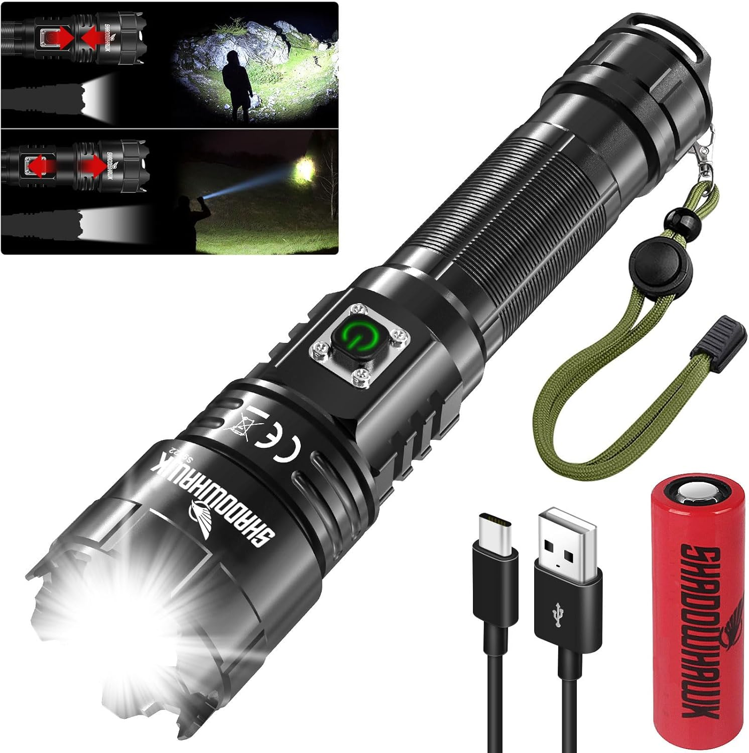 Torches LED Super Bright, 500000 Lumens Rechargeable LED Torch, USB Flashlight,