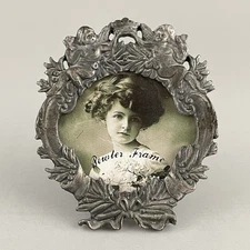 Vintage Pewter Cherub Photo Picture Frame Wreath Crown Mini Linco