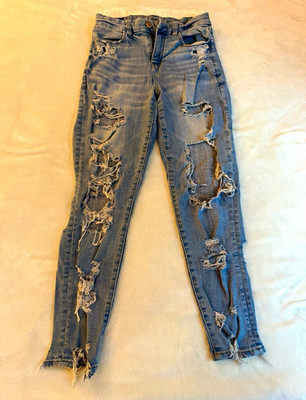 American Eagle Ne(x)t Level Stretch Light Wash Distressed Skinny Jeans 4