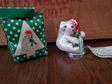 Vtg Fancy Feast 1988 Christmas Ornament w Box Anthropomorphic Cat Bell Russ