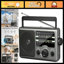 Portable AM FM Radio - Battery Operated D Cell or AC Power, Big Speaker, Earphon