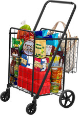 DWVO Jumbo Folding Shopping Cart with Wheels, Rolling Foldable Grocery Cart with