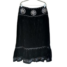 VINTAGE 90'S Velvet Embroidered Maxi Skirt Women s 1X Black Whimsigoth Fairycore