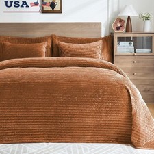 Luxury Velvet Quilt Set Lightweight Soft Breathable Bedspread W/ Shams Easy Care