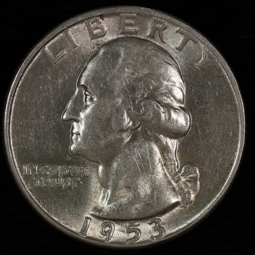 Washington Silver Quarter. 1953 P About Uncirculated. Lot # 9049-184-207