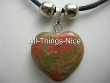 UNAKITE Gemstone 20mm LOVE HEART Healing Protection Pendant Necklace Jewellery