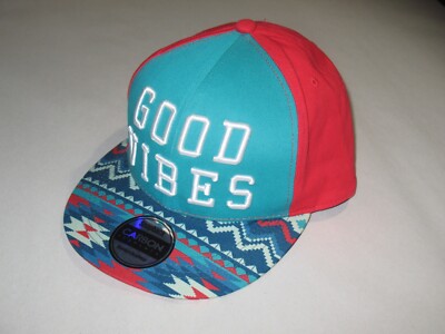 Carbon Elements GOOD VIBES Red Teal SnapBack Hat One Size All BRAND NEW not Used