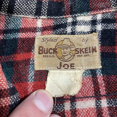 Vintage 50s Buck Skein Joe Plaid Wool Shirt M/L Boxy Flannel Red