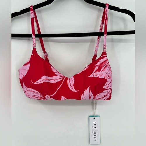 NWT Seafolly Fleur De Bloom Bralette Bikini Top Chili Red Floral Tropical Size 4 - Picture 5 of 15