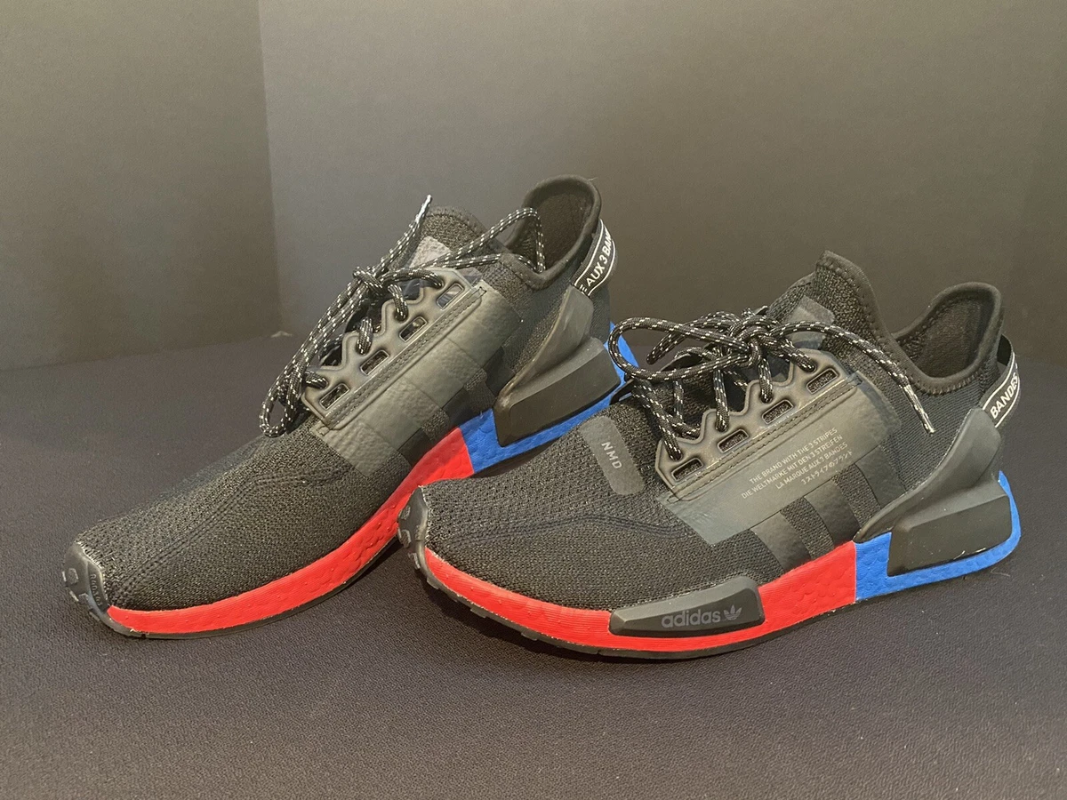 Adidas Originals NMD R1 V2 Black Carbon Red Blue Running Shoes