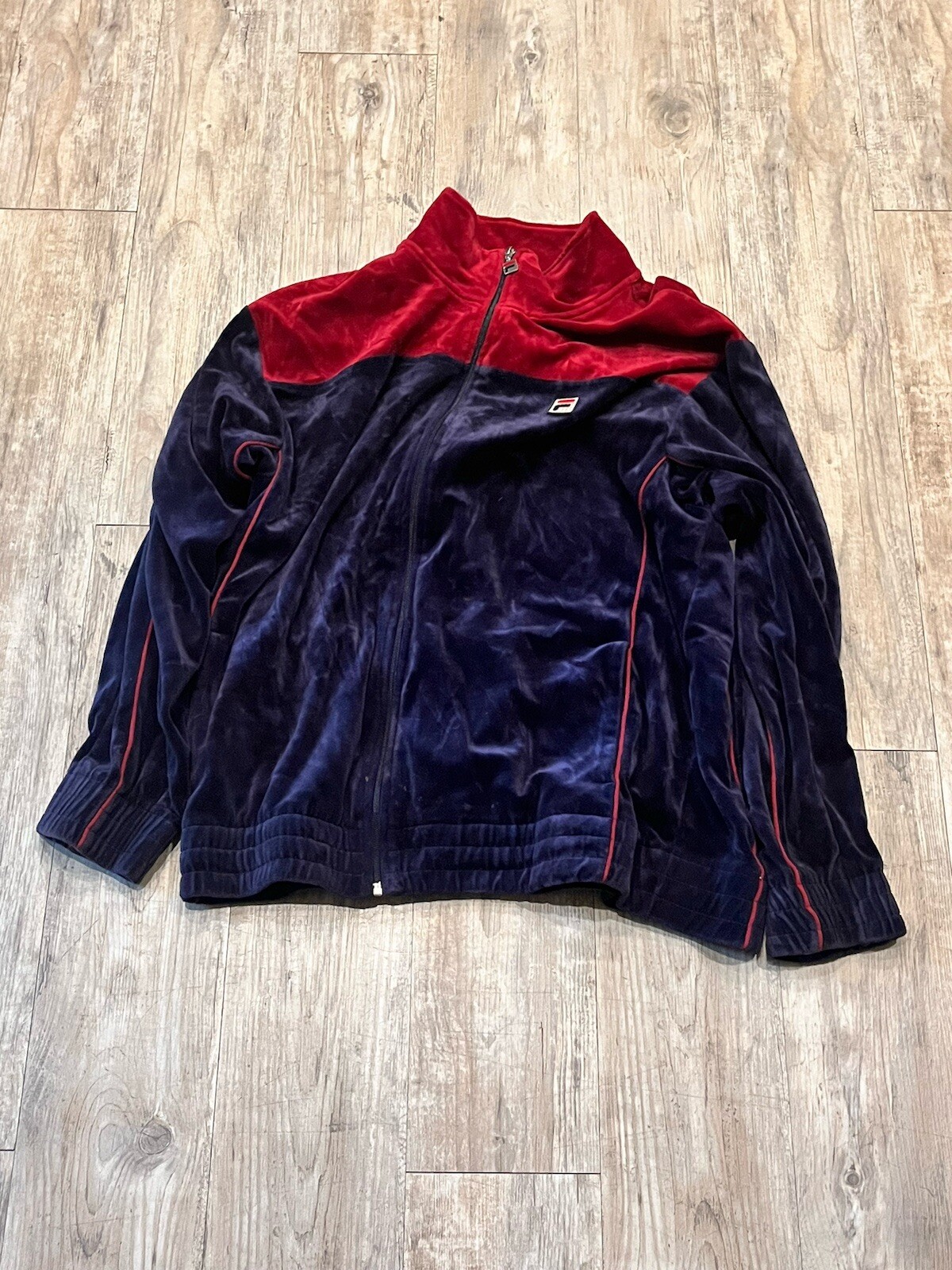 VINTAGE RARA GIACCA PISTA FILA VELLUTO ANNI 70 80 BLUE ROSSO RETRO ZIP UP XL