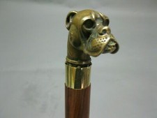 Wooden Walking Stick Brass Dog Head Handle Vintage Style Victorian Cane Gift New