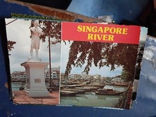 vintage postcard sir stamford raffles statue singapore
