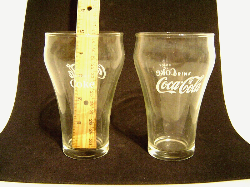COCA COLA BELL glass PAIR two VINTAGE ENJOY COKE words large 5" holds 12 oz VG+