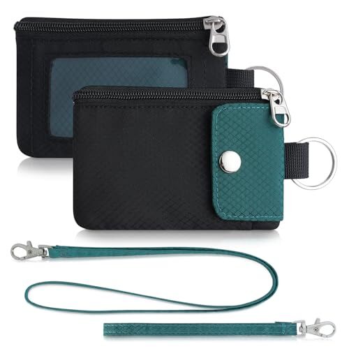 Slim RFID Blocking Minimalist Wallet for Men & Women - Black & Green Keychain Design