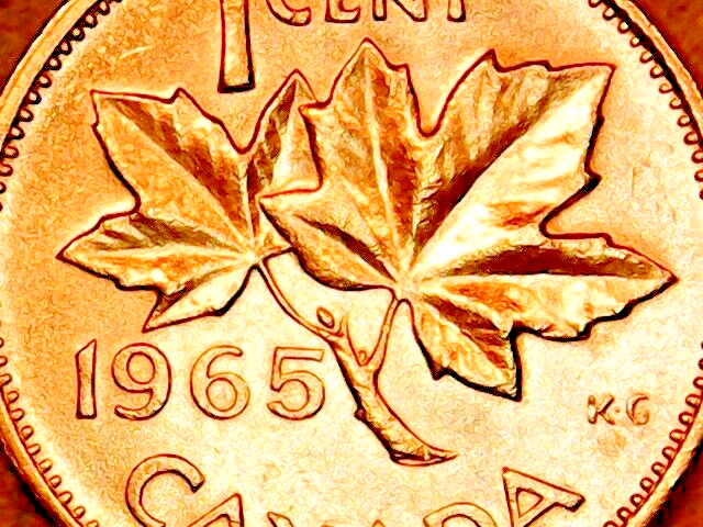 1965 Canada Cent Lovely AU Red-Brown Large Beads Blunt 5 Canadian