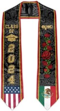 Personalized Mexican Graduation Stoles 2025, Mexican American Flag Grad Sash