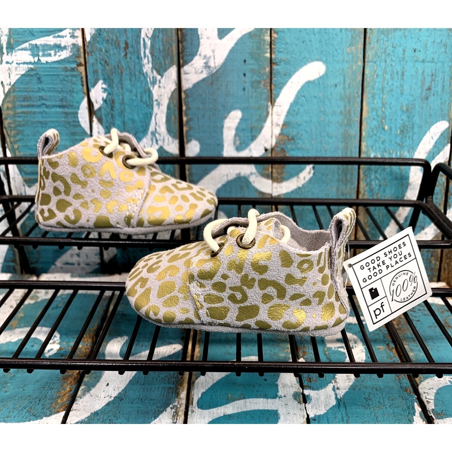 NEW PIPER FINN GOLD CHEETAH - LOW TOP OXFORDS - SOFT SOLE BABY SZ 1