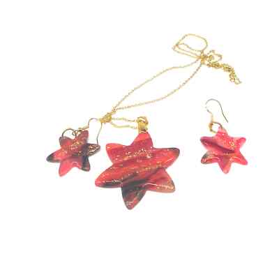 Gorgeous Semi-Translucent Stars Resin Pendant and Earring Set Gold Plated
