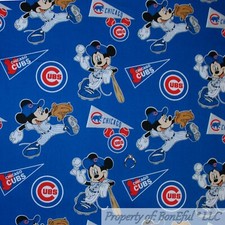 BonEful FABRIC FQ Cotton Quilt MLB Baseball Chicago Cubs Disney Mickey Mouse Boy