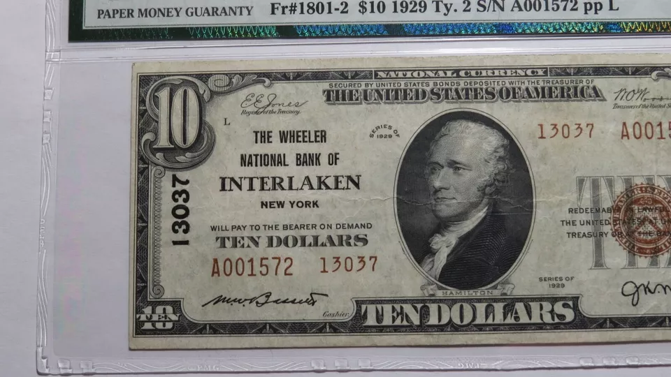 $10 1929 Interlaken New York NY National Currency Bank Note Bill! Ch #13037 VF30 - Image 2 of 4