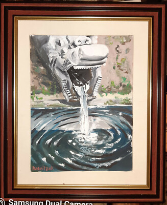 Original Rateitzak 1A Fine Art Collectable Oil Painting Fountain 18 x 24