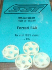 4  Ferrari F40 Wheel Inserts by SST unpainted  5/8" X 1/8" Slot Car NOS