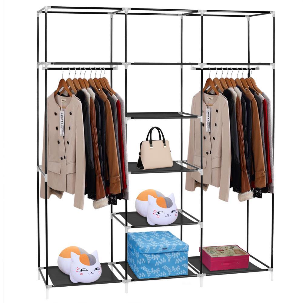 69-Inch Portable Closet Wardrobe - Large Storage Organizer, Black, Easy Assembly, Space Saving For Home