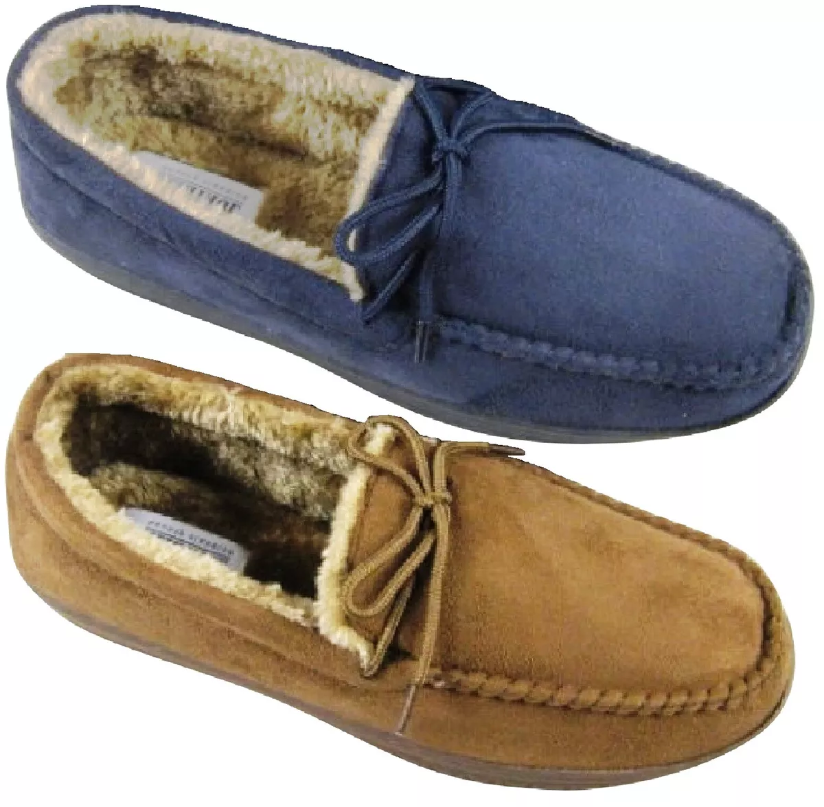 MENS WARM COMFORT SLIPPERS MOCCASINS FAUX FUR WINTER INDOOR SHOES SOFT SIZE