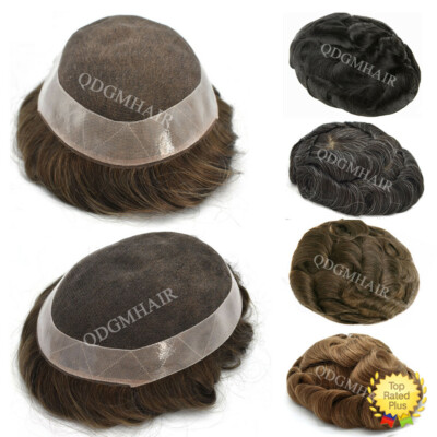 French Lace Mens Toupee Hairpiece Poly Skin PU Around Hair Replacement System US