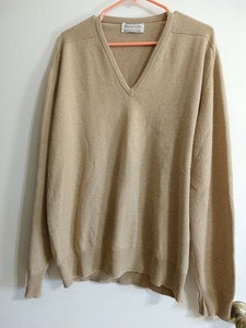 William Lockie of Hawick SZ 48 L ? Mens Camel Cashmere Pullover V Neck Scotland | eBay