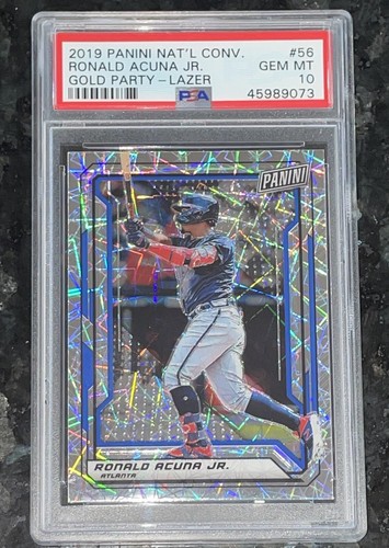 Pop 4๐2019 Ronald Acuna PANINI NAT CONVENTION VIP GOLD PARTY LAZER PRIZM PSA 10 - Picture 2 of 12