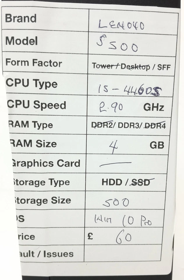 Lenovo S500 SFF i5-4460S 2.90GHz 4GB Ram 500GB HDD Windows 10 Pro - Image 3 of 4