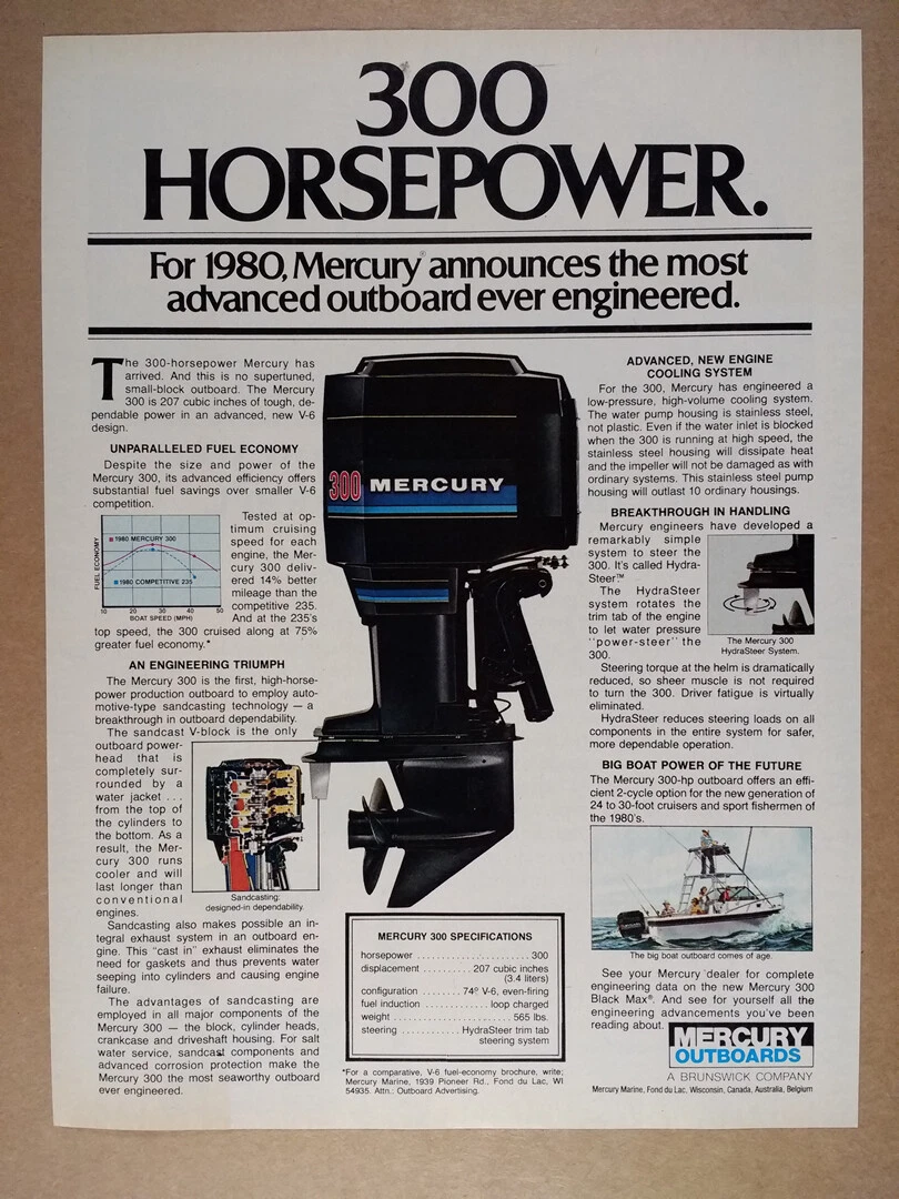 1980 Mercury 300 Outboard Motor vintage print Ad